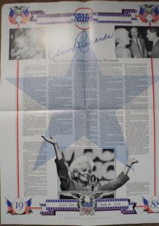 ANN RICHARDS FORMER TEXAS GOVERNOR LIMITED EDITION NUMBERED 1988 
