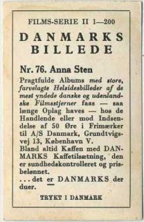Anna Sten Vintage 1936 Danmarks Film Stars Trading Card 76