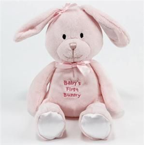 ANIMAL ADVENTURE Pink Plush BABYS FIRST BUNNY Rattle, Easter, NEW
