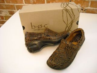 Born Brown Floral Embossed Leather Slip on Shoe 8 5 New