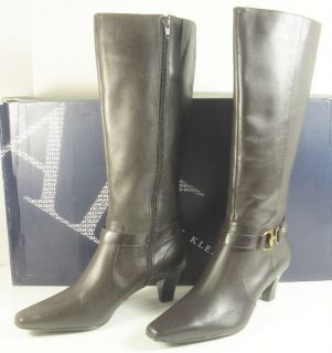 Anne Klein Gauge 7 5 M Dark Brown Leather Knee High Boots Heels Womens 