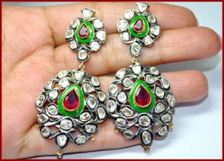   Antique Cut Diamond Ruby Danglers for Wedding Anniversary Party