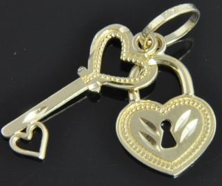 Michael Anthony 14K Yellow Gold Skeleton Key Heart Lock Padlock Charm 