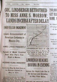   Times newspaper Aviator CHARLES LINDBERGH ENGAGED to marry ANNE MORROW