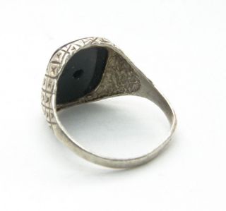 Unusual Ornate Gents Vintage Silver Onyx Signet Ring