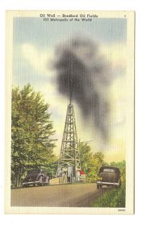 Bradford PA Oil Fields Well Vtg 1940s Cars Postcard