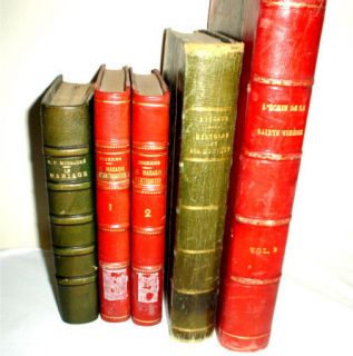 RARE Antique Books In Red and Green Leather Spines Marbled Boards 