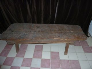 Antique All Wood Butcher Block Table Primitive Original Finish 6ft 