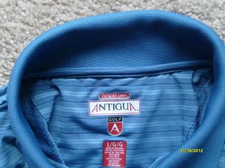 New Mens Size L Antigua Golf Desert Dry Blue Stripe Polo Shirt 