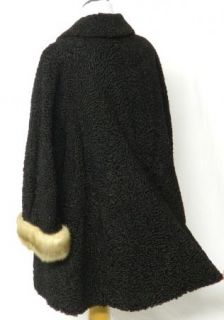 Vintage Annis Fur Coat Black Persian Curly Lamb Mink Cuffs A Line 48 