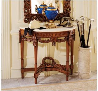   Castle Solid Marble Topped Console Table Hardwood Antique Replica