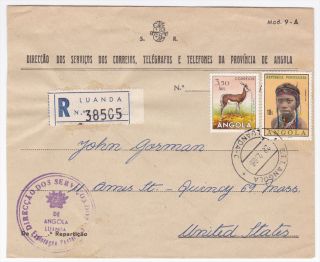 Angola Luanda to US Quincy MA 1963 Registered Cover . All items we 