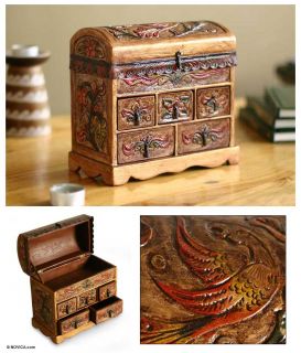 ANTIQUE STYLE Artist BURNISHED LEATHER+ Wood Jewelry Box Chest of 
