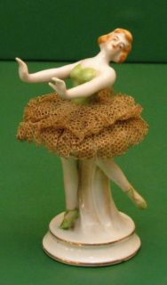 Antique Vintage Porcelain China Figurine Ballerina Dancer Woman Lace 