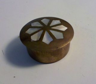 Antique Brass Mother of Pearl Pill Snuff Trinket Box