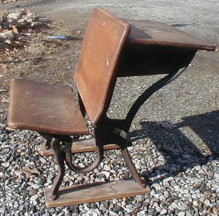Antique Old School Desk w Inkwell Folding Chair Wood Cast Iron A s Co 