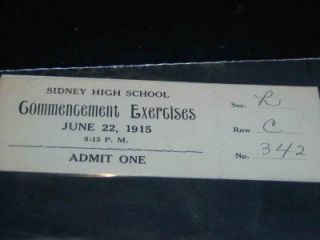 Antique Ticket to Commencement Sidney High School 1915