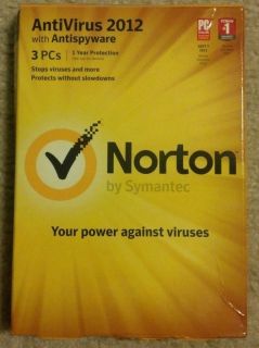 Norton Antivirus 2012 with Antispyware for 3 PCs One Year Protection 