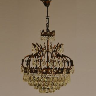 Antique French Bird Cage Style Vintage Crystal Lamp Chandelier Ceiling 