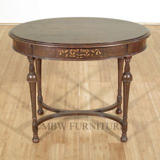 Antique English Solid Dark Oak Edwardian Oval Centre Table c1910 P50 
