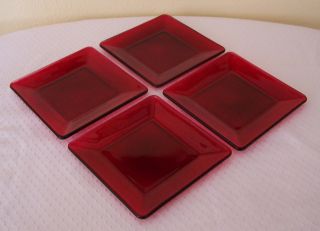 Libbey Glass 4 Tempo Square 6 Red Salad Dessert Appetizer Plates