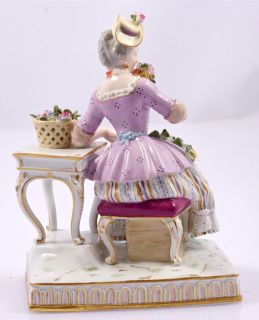 meissen antique porcelain victorian lady figurine with basket perfume 