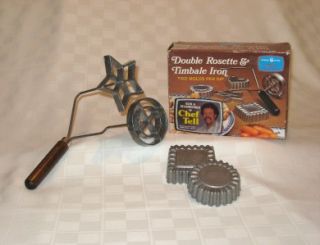 NORDIC WARE DOUBLE ROSETTE COOKIE & TIMBALE PASTRY SHELL IRON WITH 4 