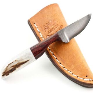 ANZA Stag Wood WHITETAIL Hunter Skinning Knife & Sheath Leather USA 