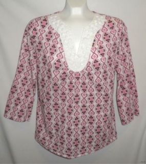 APT 9  Pink & Brown Tunic Top with White Beads, Size XL