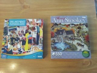 Lot of 2 Ann Stookey Jigsaw Puzzle and Saturday Evening Post Collage 