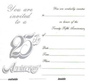   of 10 Silver Wedding Anniversary Party Invitations 5x3 5 c w Envelopes