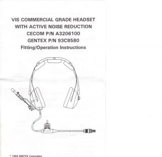 Military Gentex Commercial Grade Headset w anr New