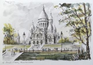 Gabrielle Ardant Watercolor Painting Basilica of The Sacred Heart of 