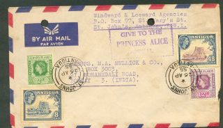 Antigua Air 2 India 1955 Cover 38974 with Punch Hole Combo Leeward SC 