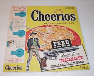 1950s Cheerios Cereal Box with Wyatt Earp cutout Peacemaker gun