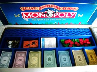 DELUXE ANNIVERSARY EDITION MONOPOLY GAME WOOD HOTELS GOLD TOKENS 