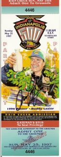 1997 ARIE LUYENDYK signed 81st INDIANAPOLIS 500 FULL WINNER TICKET 
