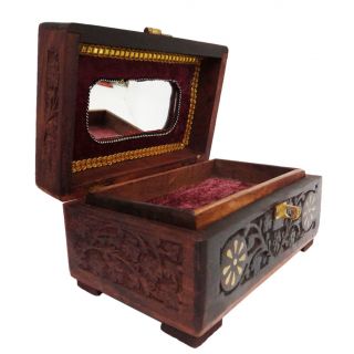 Antique Vintage Style Medium Wooden Jewelry Box Storage Wood Trunk 