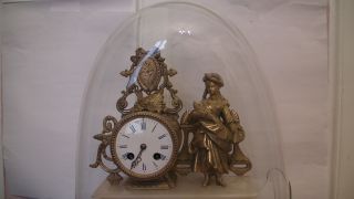 Antique French Mantel Clock Under Dome