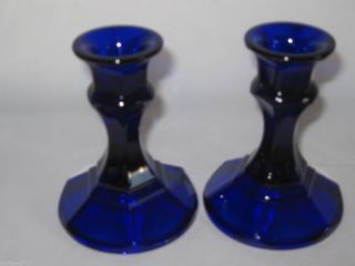 Beautiful pair of Cobalt Blue Glass Candleholders Candlesticks 