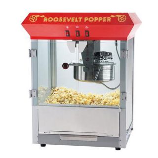 Product Description: This Roosevelt bar style antique popcorn machine 
