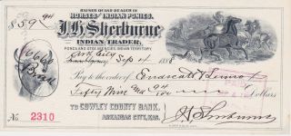 Sherburne, Indian Trader, Arkansas City, Kansas   1888 check