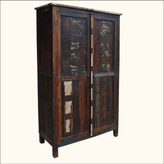   Reclaimed Wood Storage Distressed Wardrobe Armoires Cabinet Furniture