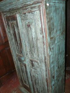 Rustic Cabinet Antique Jaipur Armoire Storage Chest Blue Patina