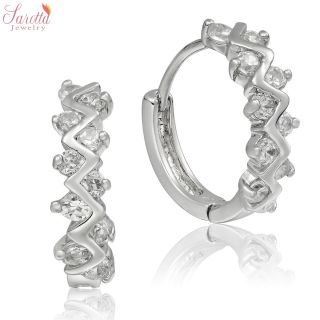 NEW ARRIVALS ROUND CUT WHITE TOPAZ 18K WHITE GOLD PLATED LADY HOOP 