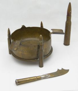 Trench Art Lot German WWI Argonne Verdun Ashtray Bullet Knife