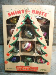 Vintage Shiny Bright Christmas Ornament Box with Assorted Ornaments 