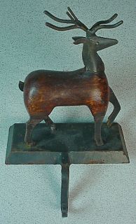 Antique Arts and Crafts Metal and Wood Reindeer Portable Hat Coat Hook 