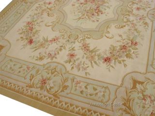 8x10 Pastel Aubusson Area Rug Subtle French w Rose Medallion Handwoven 