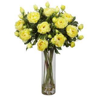   Tall Yellow Giant Peony Artificial Silk Fake Flower Arrangement w Vase